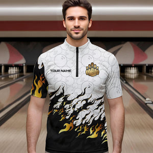 Black and White Camo Bowling Shirts For Men Custom Bowling Team League Jerseys | Gold NQS9576