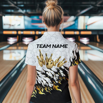 Black and White Camo Bowling Shirts For Women Custom Bowling Team League Jerseys | Gold NQS9576