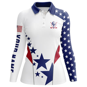 Women golf polo shirts American flag custom patriotic Red, white, and blue golf tops for ladies NQS5508