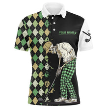 Load image into Gallery viewer, Black Mens golf polo shirts green argyle pattern custom golf skull team golf shirts for men NQS7661