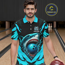 Load image into Gallery viewer, Black and Blue Mens bowling shirts Custom Blue Shark bowling team  jerseys, gifts for bowlers NQS9991