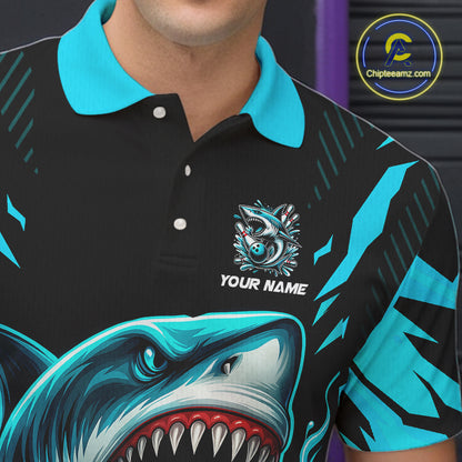 Black and Blue Mens bowling shirts Custom Blue Shark bowling team  jerseys, gifts for bowlers NQS9991