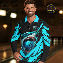 Load image into Gallery viewer, Black and Blue Mens bowling shirts Custom Blue Shark bowling team  jerseys, gifts for bowlers NQS9991
