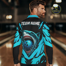 Load image into Gallery viewer, Black and Blue Mens bowling shirts Custom Blue Shark bowling team  jerseys, gifts for bowlers NQS9991