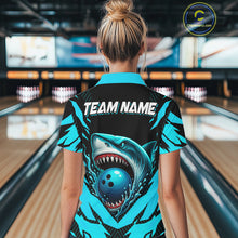 Load image into Gallery viewer, Black and Blue Women bowling shirts Custom Blue Shark bowling team  jerseys, gifts for bowlers NQS9991