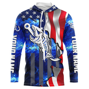 American flag fishing Fish hook skull reaper blue Custom Name sun protection fishing shirts NQS3492