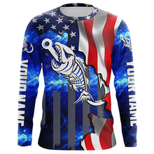 Load image into Gallery viewer, American flag fishing Fish hook skull reaper blue Custom Name sun protection fishing shirts NQS3492