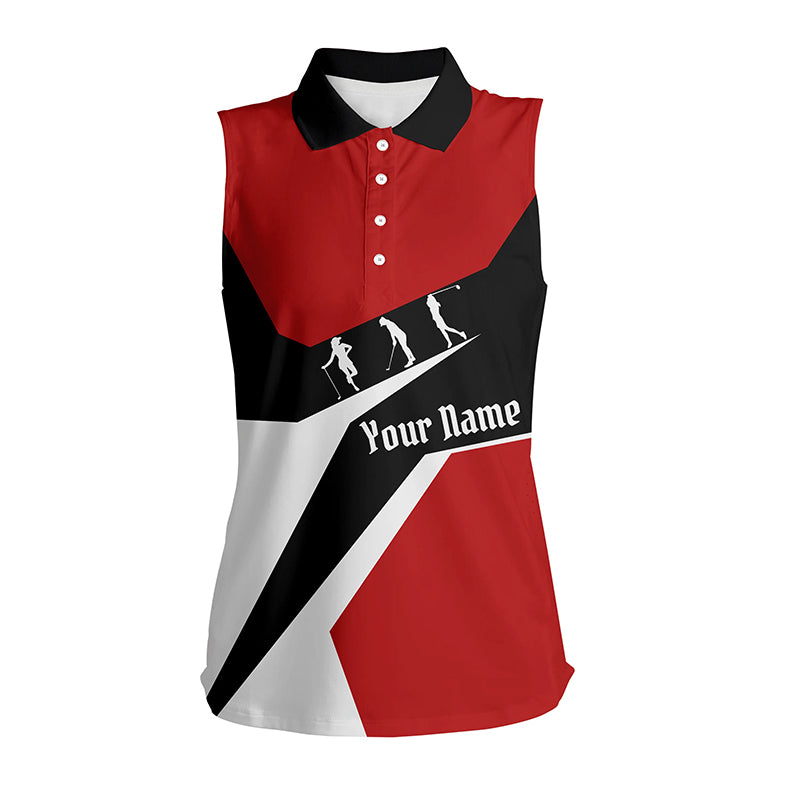 Red, white and black Womens sleeveless polo shirt custom golf sport team polo shirts, ladie golf tops NQS5789