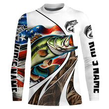 Load image into Gallery viewer, Personalized Largemouth Bass American flag Camo Fishing Jerseys, Custom Patriotic Bass Fishing Shirts NQS7870