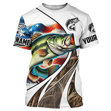 Load image into Gallery viewer, Personalized Largemouth Bass American flag Camo Fishing Jerseys, Custom Patriotic Bass Fishing Shirts NQS7870