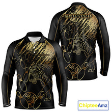 Load image into Gallery viewer, Personalized Black and Gold Tiger Bowling Polo, Quarter Zip Shirts For Men Custom Bowling Team Jersey NQS10281