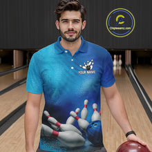Load image into Gallery viewer, Custom Blue Bowling Team Mens Polo, Quarter-Zip Shirts, custom bowling jersey with name NQS10282