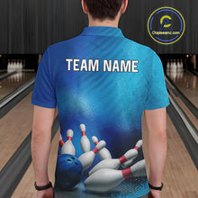 Load image into Gallery viewer, Custom Blue Bowling Team Mens Polo, Quarter-Zip Shirts, custom bowling jersey with name NQS10282