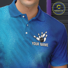 Load image into Gallery viewer, Custom Blue Bowling Team Mens Polo, Quarter-Zip Shirts, custom bowling jersey with name NQS10282