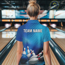 Load image into Gallery viewer, Custom Blue Bowling Team Women Polo, Quarter-Zip Shirts, custom bowling jersey with name NQS10282