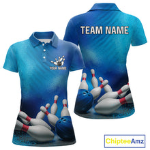 Load image into Gallery viewer, Custom Blue Bowling Team Women Polo, Quarter-Zip Shirts, custom bowling jersey with name NQS10282