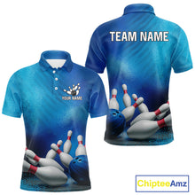 Load image into Gallery viewer, Custom Blue Bowling Team Mens Polo, Quarter-Zip Shirts, custom bowling jersey with name NQS10282