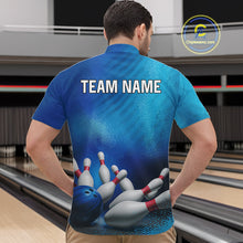 Load image into Gallery viewer, Custom Blue Bowling Team Mens Polo, Quarter-Zip Shirts, custom bowling jersey with name NQS10282