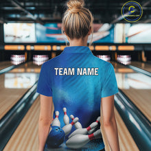 Load image into Gallery viewer, Custom Blue Bowling Team Women Polo, Quarter-Zip Shirts, custom bowling jersey with name NQS10282