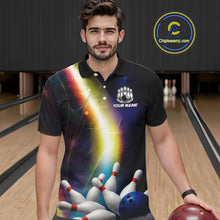 Load image into Gallery viewer, Custom Rainbow Lights Bowling Polo, 1/4 Zip Shirt For Men, Personalized bowling team jersey with name NQS10283