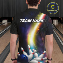 Load image into Gallery viewer, Custom Rainbow Lights Bowling Polo, 1/4 Zip Shirt For Men, Personalized bowling team jersey with name NQS10283