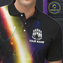 Load image into Gallery viewer, Custom Rainbow Lights Bowling Polo, 1/4 Zip Shirt For Men, Personalized bowling team jersey with name NQS10283