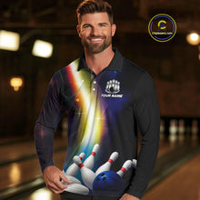 Load image into Gallery viewer, Custom Rainbow Lights Bowling Polo, 1/4 Zip Shirt For Men, Personalized bowling team jersey with name NQS10283