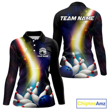 Load image into Gallery viewer, Custom Rainbow Lights Bowling Shirts For Women, Personalized bowling team jersey with name NQS10283
