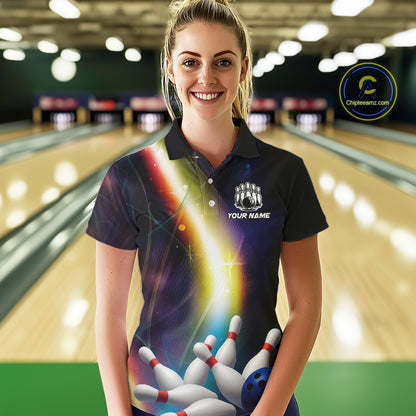 Custom Rainbow Lights Bowling Shirts For Women, Personalized bowling team jersey with name NQS10283