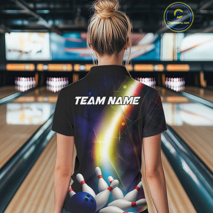 Custom Rainbow Lights Bowling Shirts For Women, Personalized bowling team jersey with name NQS10283