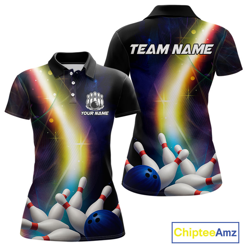 Custom Rainbow Lights Bowling Shirts For Women, Personalized bowling team jersey with name NQS10283