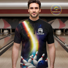Load image into Gallery viewer, Custom Rainbow Lights Bowling Polo, 1/4 Zip Shirt For Men, Personalized bowling team jersey with name NQS10283