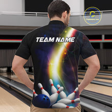Load image into Gallery viewer, Custom Rainbow Lights Bowling Polo, 1/4 Zip Shirt For Men, Personalized bowling team jersey with name NQS10283