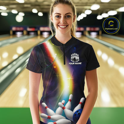 Custom Rainbow Lights Bowling Shirts For Women, Personalized bowling team jersey with name NQS10283