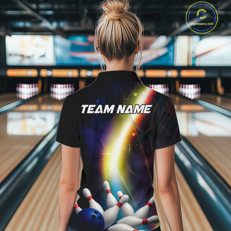 Custom Rainbow Lights Bowling Shirts For Women, Personalized bowling team jersey with name NQS10283