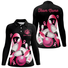 Load image into Gallery viewer, Pink ribbons Womens bowling shirts Custom Breast Cancer Awareness black team league bowling jerseys NQS8308