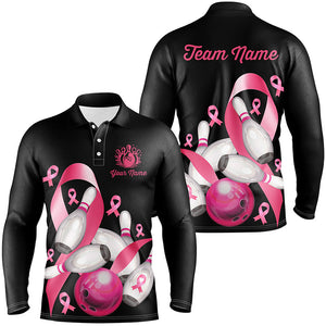 Pink ribbons Men's bowling shirt Custom Breast Cancer Awareness black team league bowling jerseys NQS8308