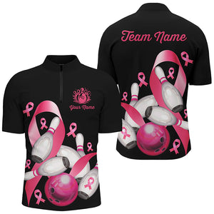 Pink ribbons Men's bowling shirt Custom Breast Cancer Awareness black team league bowling jerseys NQS8308