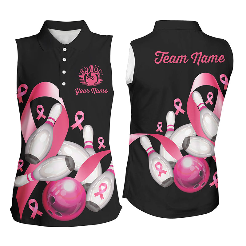 Pink ribbons Women's bowling Sleeveless Polo shirts Custom women's breast cancer awareness shirts NQS8308