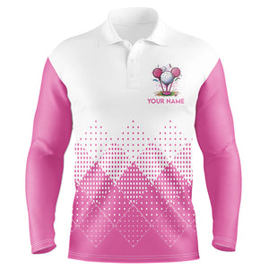 White and Pink argyle plaid pattern Men's custom golf shirts, personalized golf gifts for men NQS8310