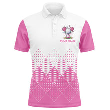 Load image into Gallery viewer, White and Pink argyle plaid pattern Men&#39;s custom golf shirts, personalized golf gifts for men NQS8310