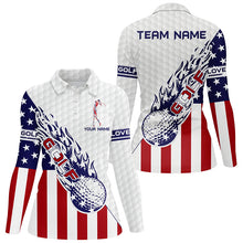 Load image into Gallery viewer, Personalized American flag patriot golf white Womens golf polo shirts custom name golf gifts NQS8312