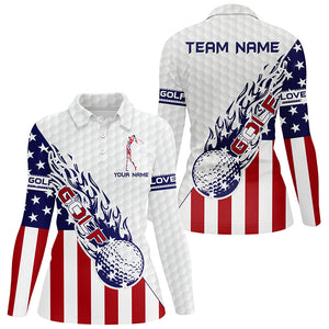 Personalized American flag patriot golf white Womens golf polo shirts custom name golf gifts NQS8312