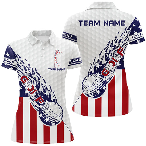 Personalized American flag patriot golf white Womens golf polo shirts custom name golf gifts NQS8312