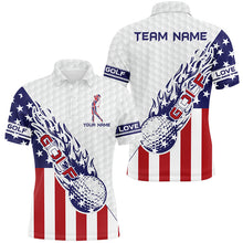 Load image into Gallery viewer, Personalized American flag patriot golf white mens golf polo shirts custom name golf gifts for men NQS8312