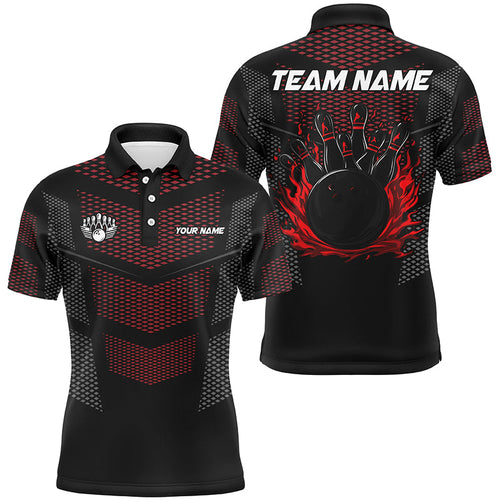 Black And Red Strike Bowling Polo, 1/4 zip Shirts For Men, Custom Name Bowling Team Jerseys NQS8314