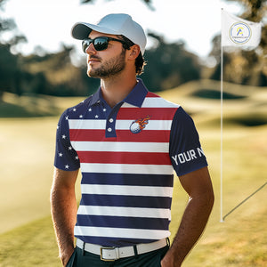 Custom American Flag Golf Polo Shirts For Men, Personalized Patriotic Mens Golf attire NQS10500