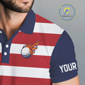 Custom American Flag Golf Polo Shirts For Men, Personalized Patriotic Mens Golf attire NQS10500