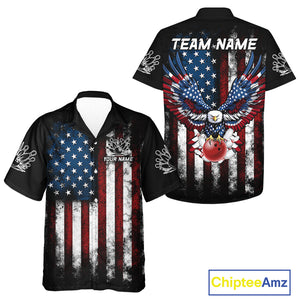 Vintage American Flag Eagle Black Bowling Hawaiian Shirt Custom Patriotic Team Bowling Shirt NQS10501