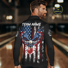 Load image into Gallery viewer, Vintage American Flag Eagle Black Bowling Shirts for Men Custom Patriotic Team Bowling Jerseys NQS10501